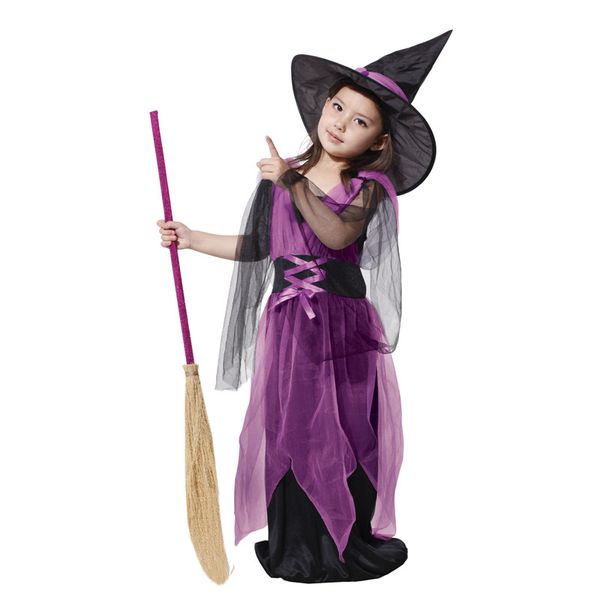 

kids child lovely purple mesh witch girl sorceress costume for girls halloween purim carnival party masquerade mardi gras dress, Black;red