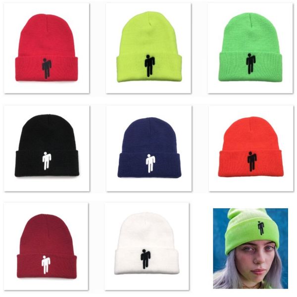 

embroidery warm knit hat for billie eilish merch beanie cap stretchy hip hop hoodied caps for women men xmas fa2878