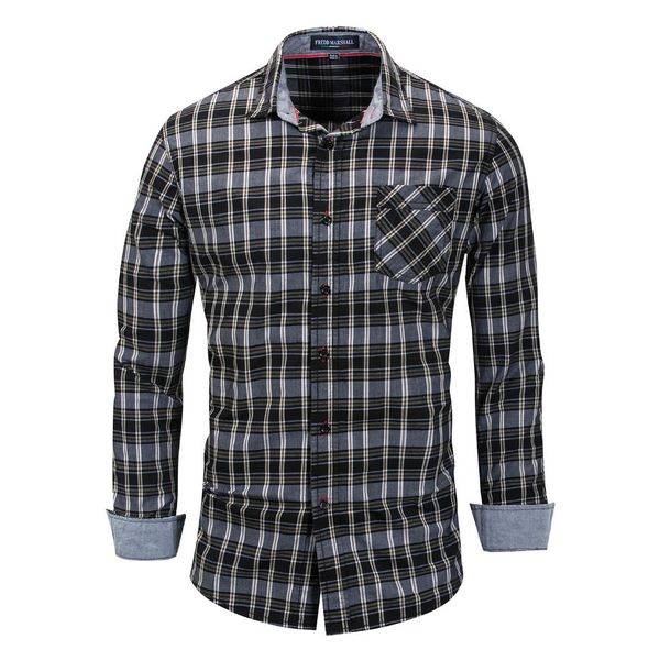 

large size men's cotton long-sleeved shirt plaid shirt slim, White;black