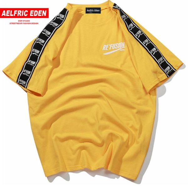 

aelfric eden ribbon sleeve printed cosy short sleeve t-shirt hip hop casual t shirts summer fashion cotton tees streetwear fk04, White;black