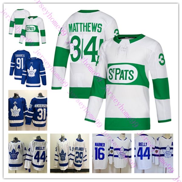 

Toronto maple leaf jer ey 34 au ton matthew 16 mitchell marner 91 john tavare c patch 31 frederik ander en hockey jer ey blue white, Black;red