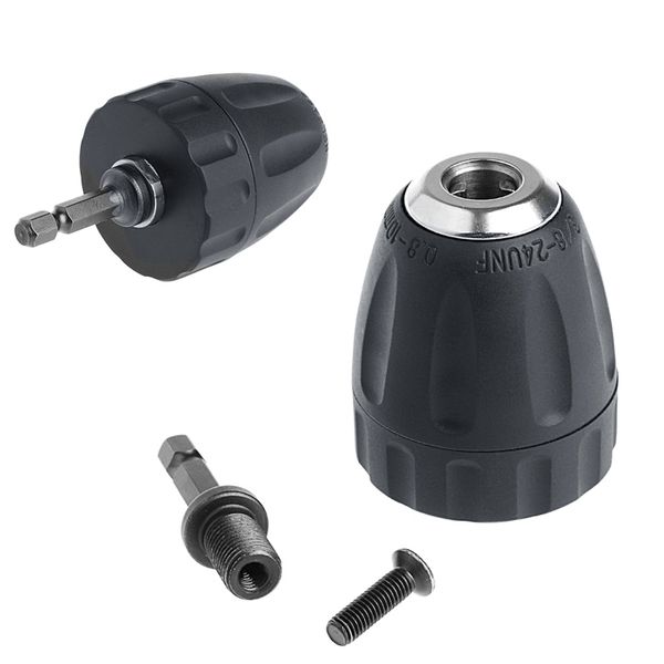 

1 pc black keyless drill chuck converter 3/8" 24unf + 1/4" hex shank sds adaptor 0.8-10mm