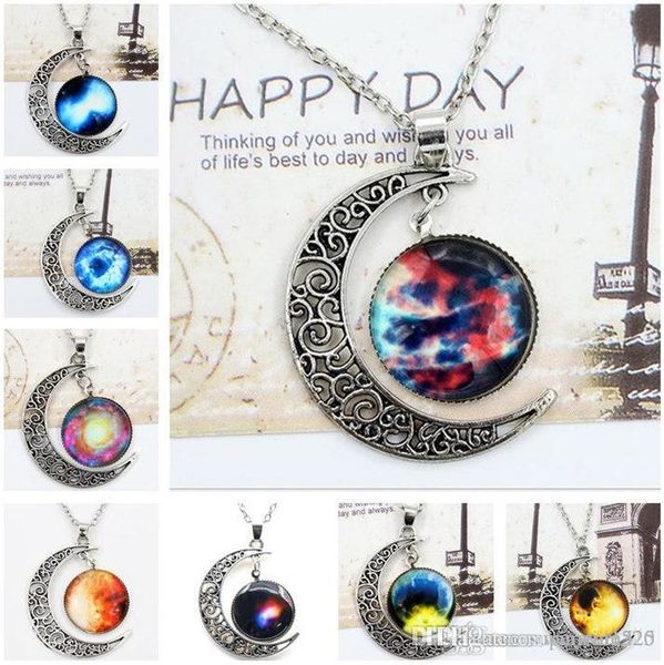 

2019mix vintage starry moon outer space universe gemstone pendant necklaces mix models, Silver