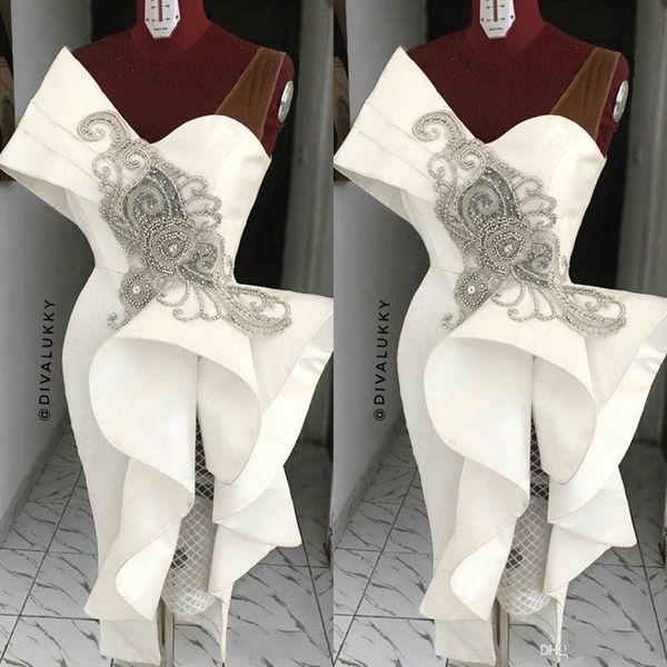 

2020 Новый белый коктейль платье Sheer V шеи бусы Сборки оболочки Короткие вечерние пл