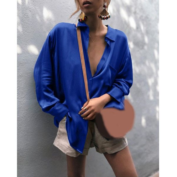 

2019 spring fashion female vintage shirts lapel neck long sleeve loose blouses women buttons solid casual top, White