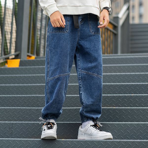 

loose harem jeans plus size cotton straight denim jeans men casual denim pants classic cowboys young trousers mid, Blue