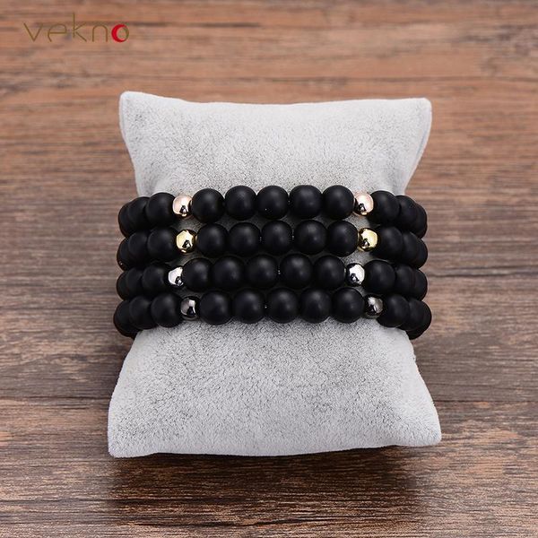 

vekno 8mm black natural lava stone strand bracelet male women yoga jewelry elatic beads couple bracelets friendship gift
