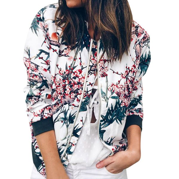 

women's women's retro floral zipper bomber jacket casual jacket ladies printed round neck zipper long sleeve #0625, Black;brown