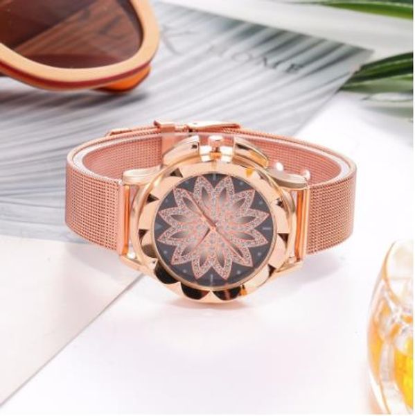 

fashion women rose gold flower rhinestone wrist watches luxury casual female quartz watch drop shipping, Slivery;brown