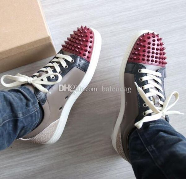 

red bottom for women,men low + wine-red genuine leather spiked junior sneakers shoes luxury designer red sole walking, Black