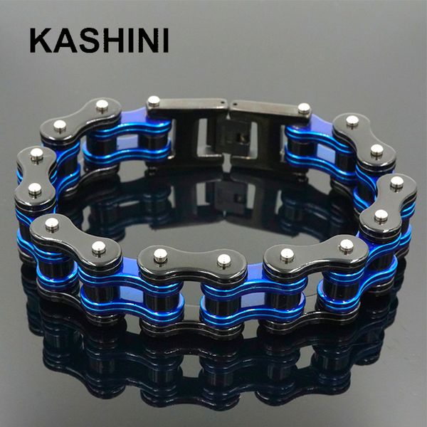 

punk motorcycle chain men's blue black bracelet mens stainless steel biker bracelet men bicycle bike bracelets & bangles, Golden;silver