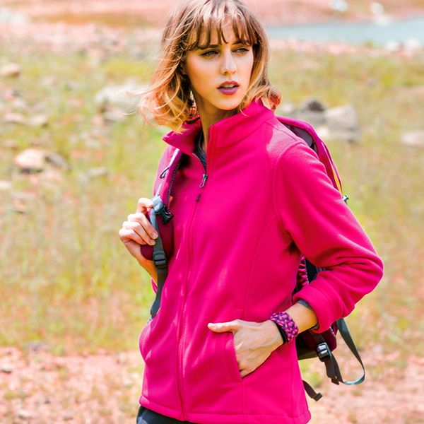 

sfit women's full-zip polar fleece warm tech hiking jacket female solid stand collar coats fall and winter outdoor sport coat, Blue;black
