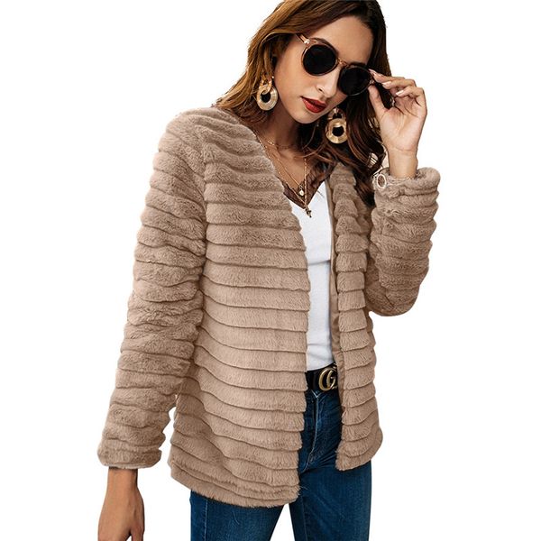 

women faux fur coat luxury autimn winter warm fluffy fur coat elegant slim long sleeve open stitch jacket female parkas outwear, Black
