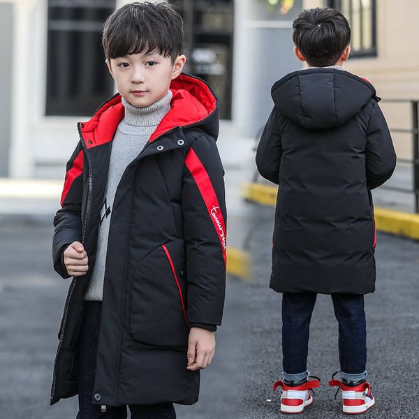 

winter boys down parkas new teenage boys casual cotton thick warm long coat jacket for children hooded snowsuits outerwear 4-11y, Blue;gray