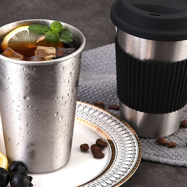 

new 500ml travel coffee mug creative with silicone lid stainless steel cups and mugs tea milk drinkware beer mug