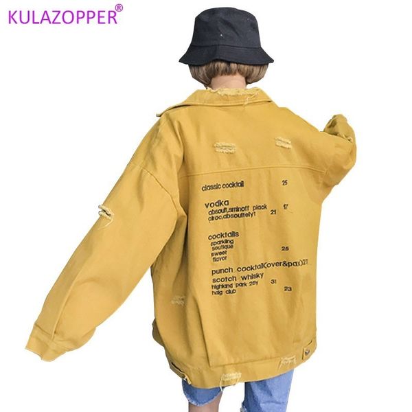 

2019 denim jackets women hole boyfriend style long sleeve vintage jean jacket denim loose spring autumn coat jean lk006, Black;brown