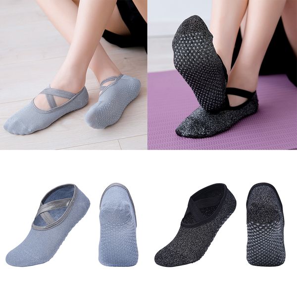 

2 pairs pilates barre ballet socks yoga dance sock with, White;black