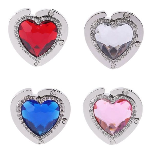 

heart shape rhinestones folding handbag purse tote bag hanger holder table hook home use multi-purpose hooks