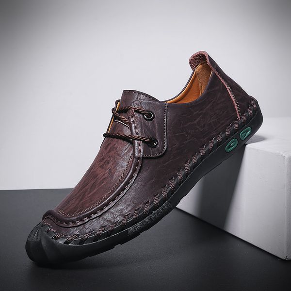 

plus size 39-47 genuine leather men casual shoes non-slip loafers flats shoes men breathable outdoor comfort walking, Black