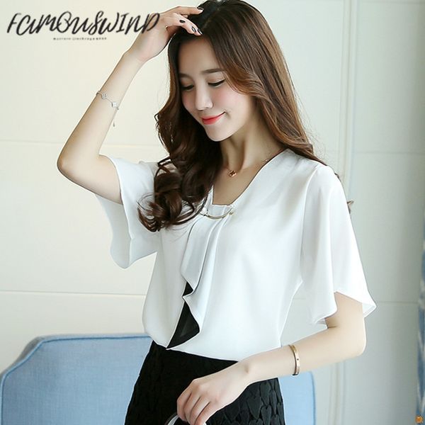 

solid new 2019 spring fashion chiffon chiffon short sleeved blouses plus size casual women simple women clothing blouses d560 30, White
