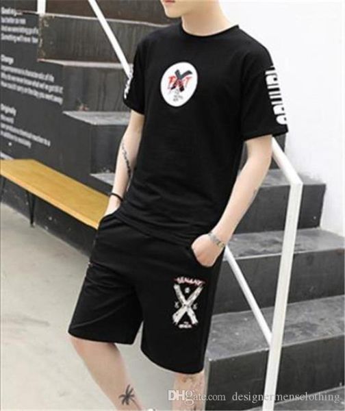 

sleeve mens tracksuits teenager fashion print sports sets crew neck shorts running 2pcs clothing summer 2pcs short, Gray