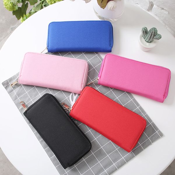 

women simple plain color oxford wallet long clutches coin pouches zipper purses interior slot pocket handphone bag girls handbag, Red;black