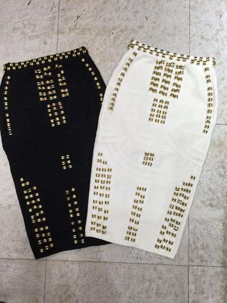 

wholesale-2017 new arrival white beaded studded bandage skirt black women's knitted midi pencil skirts