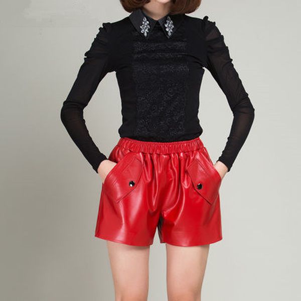 

2019 leather shorts women sheepskin shorts ks3, White;black