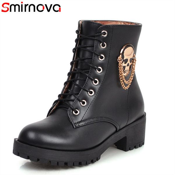 

smirnova new arrival 2020 autumn riding boots round toe shoes lace up women ankle boots fashion ladies ankle, Black