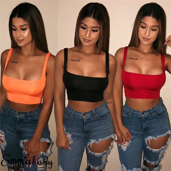 

2019 women solid strappy tanks vest crop summer sleeveless slash neck tanks beach women sports tank, White