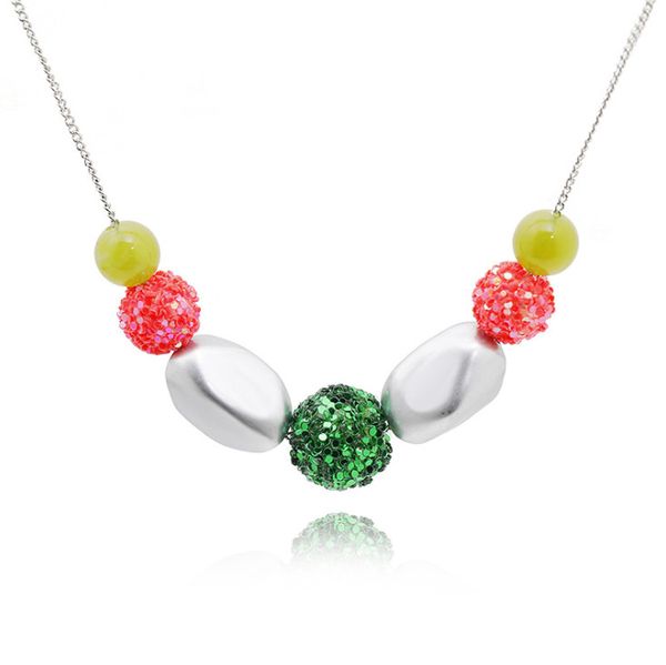 

30pc color christmas tree series santa claus snowman hat sock bell horn pendant necklace splice geometric round ball gift necklace jewelry, Silver