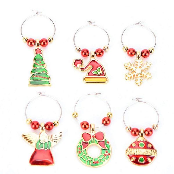 

abfy-6 pack chirstmas wine glass charms rings wine glass markers for xmas party bar table decorations