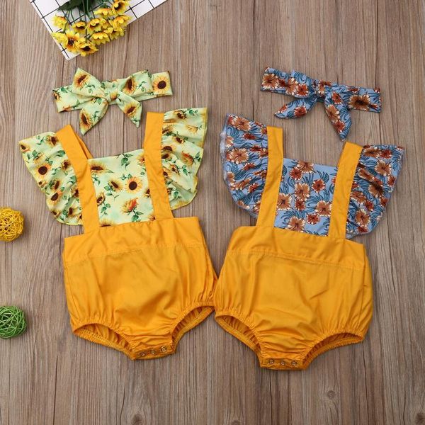 

citgeesummer 2pcs cute infant baby girls sunflower bodysuit jumpsuit+headband clothes cute outfits, Blue