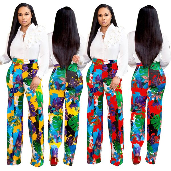 

designer women pants leopard floral printed autumn casual vintage colorful slim straight pants fashion women pants, Black;white
