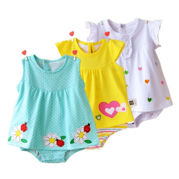 

baby girl rompers summer 100% cotton polka dot romper infant jumpsuits roupas bebes colorful cartoon newborn princess skirt, Blue