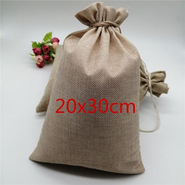 

20x30cm natural burlap gift candy bags linen jute drawstring gift bag pouches christmas wedding party jewelry packaging bags