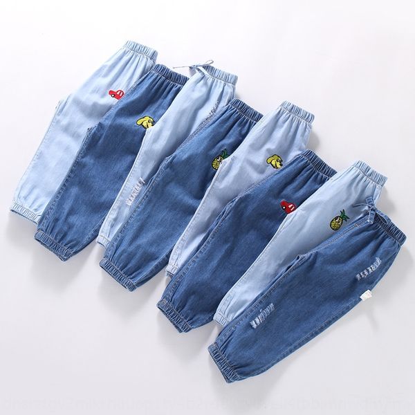 

xqaa3 boys' and girls' children's denim anti-mosquito panty air conditioning crawler anti-mosquito pants thin cartoon embroid, Blue