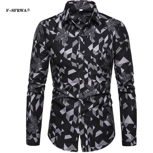 

f-sfrwa 2019 spring and summer new loose men's lapel long-sleeved flower shirt youth men's casual cotton thin brand shirt, White;black