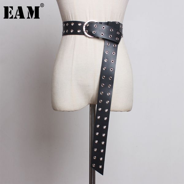 

eam] pu leather metal circle rivet split joint belt personality women new fashion tide all-match autumn winter 2019 1a208, Black;brown