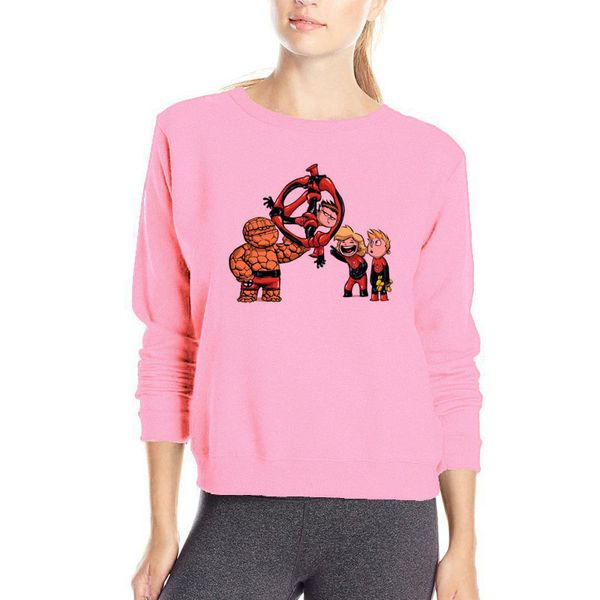 

fantastic four cartoon hoodies funny korean popular lovely heros sweatshirts harajuku clothes women kawaii kpop jackets, Black