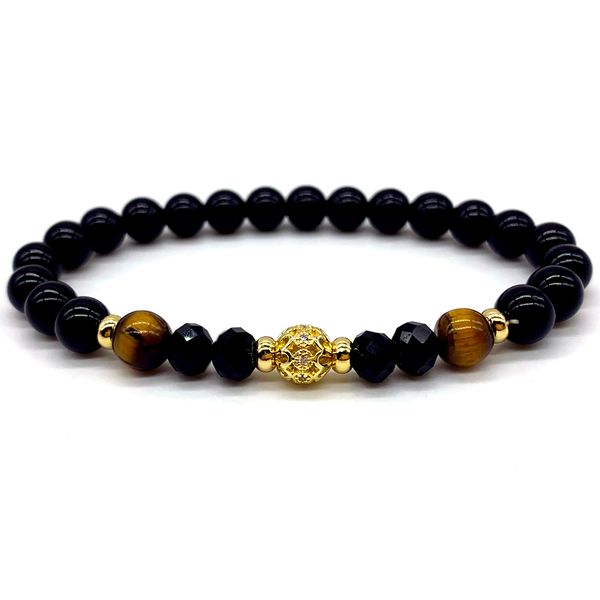 

luxurious black hollow ball charm bracelet men women vintage 8mm lava & tiger stone beaded bracelet for couple jewelry gift, Golden;silver