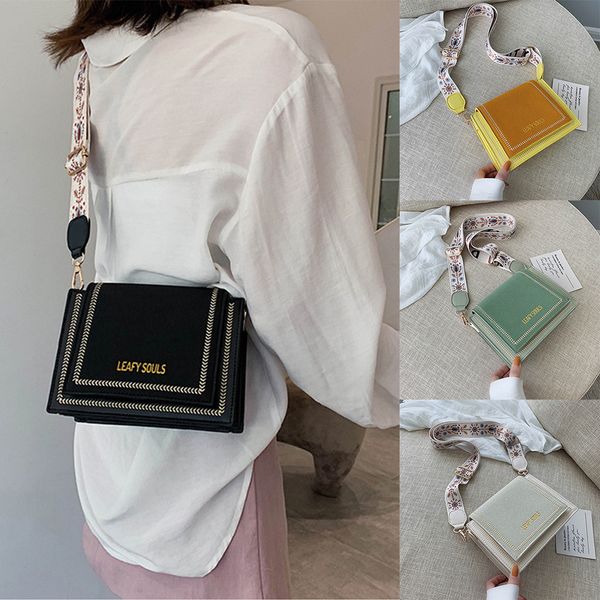 

40#women's 2019 new wild texture messenger bag fashion college bag handbag texture wide shoulder small square flap