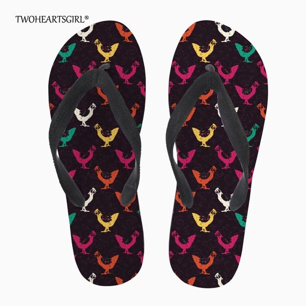 

twoheartsgirl flipflop novelty printing chicken flip flops for women personalized female summer beach home slippers fats shoes, Black