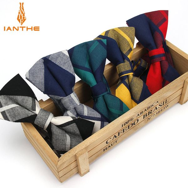 

brand new men's suits cotton bowtie for wedding plaid vintage bow tie for men check vintage neck tie gravatas slim cravats, Black;gray