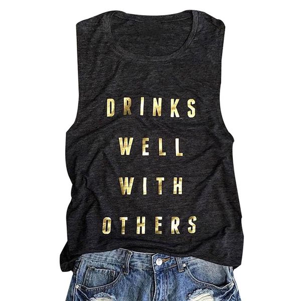 

women casual tees drinks well with others tank dark grey summer casual letter printed sleeveless tank home clothing dhl fa3173, Blue;gray