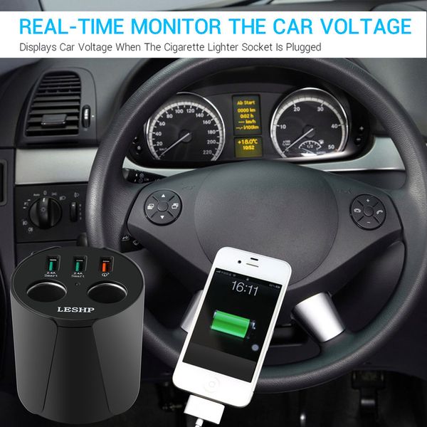 

car charger adapter quick charge 3.0 car cup charger adapter with 2-socket lighter 3 usb ports for smartphone tablets