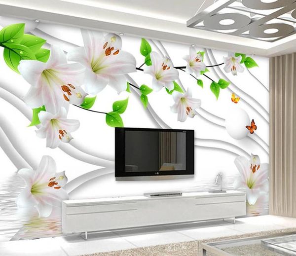 

custom wallpaper 3d green fresh lily reflection tv 3d background wallpaper mural wallpapers for living room