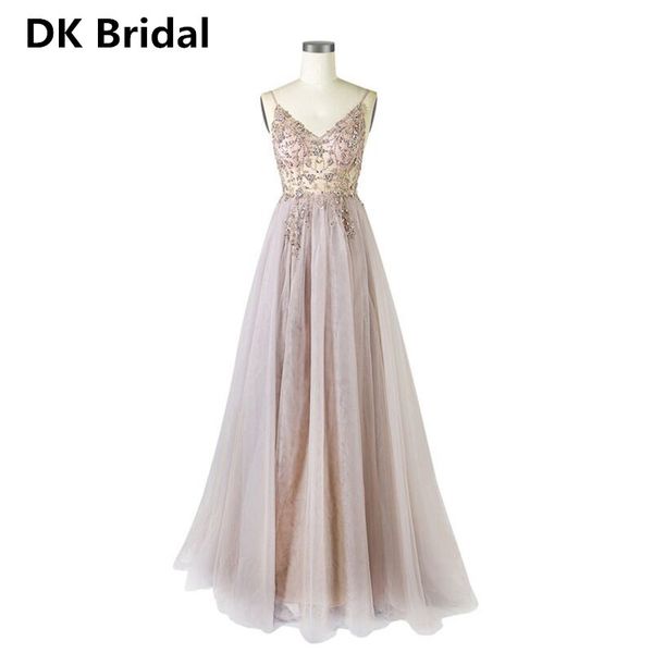 

v-neck spaghetti strap evening dresses 2019 beads tulle prom dress floor length evening dress vestido longo festa, White;black