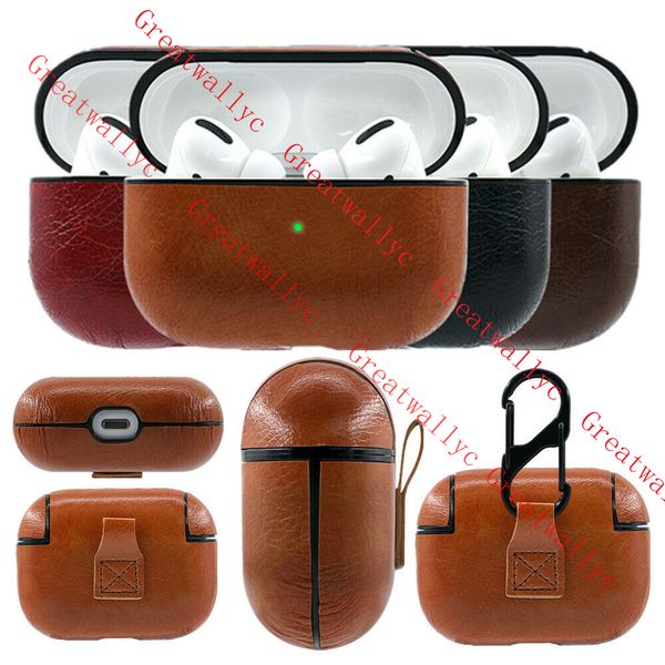

leather earphone case for airpods pro case fashion cover for apple air pods pro 3 2 1 headphone earpods earbuds hook charging box