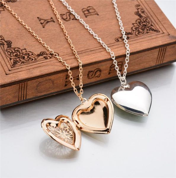 

light heart locket pendants for women men openable p frame glossy stainless steel necklaces family love collar jewelry gift, Silver